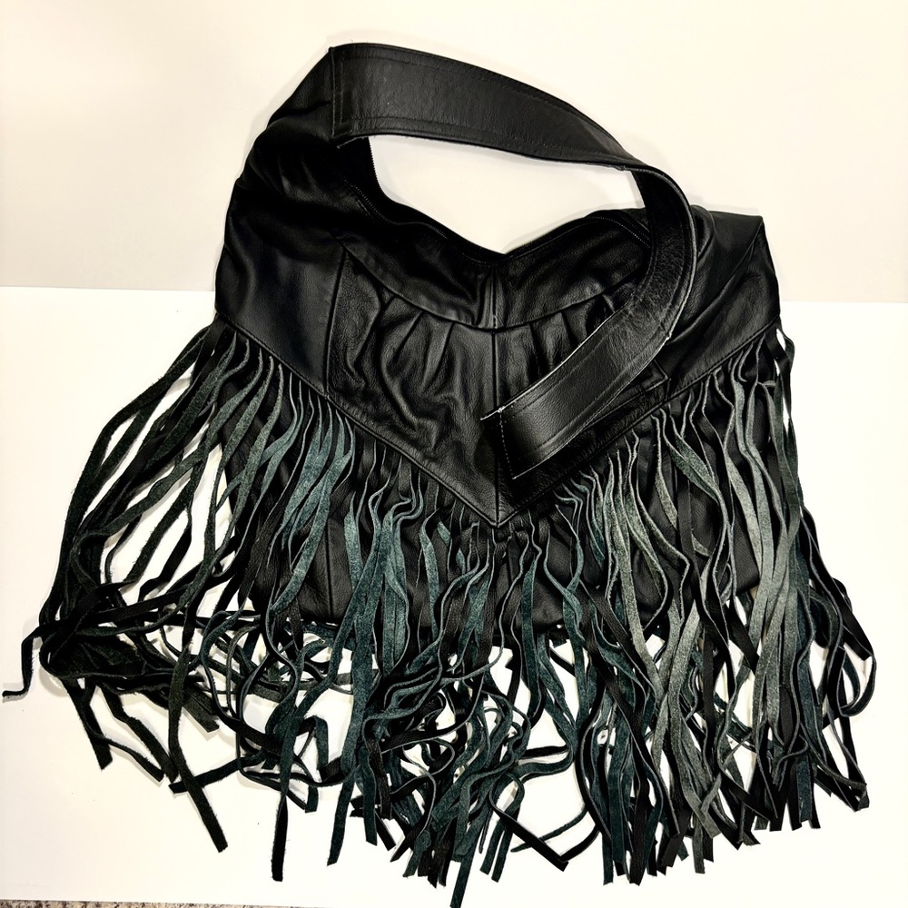Purse Shoulder Fringed Black